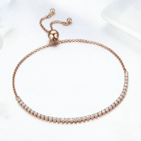 Rose-gold slider bracelet with white CZ stones