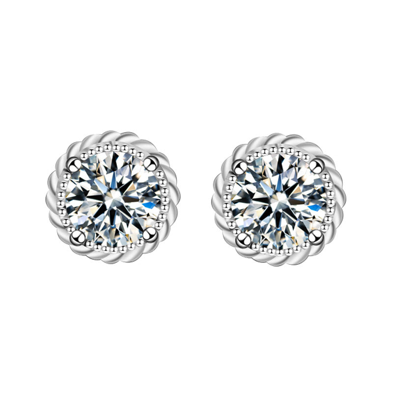 White background image of rope-halo moissanite stud earrings in 925 sterling silver