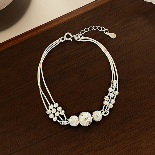 Triple-strand 925 sterling-silver beaded bracelet with extender chain