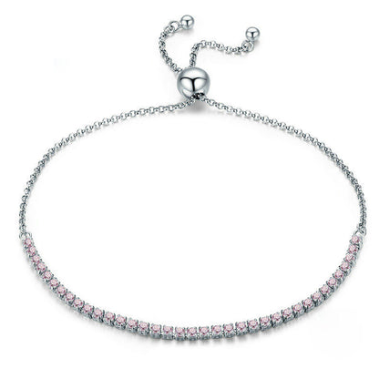 Silver slider bracelet with a line of pink CZ stones