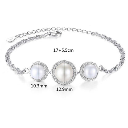 Bracelet size guide showing pearls 12.9 mm / 10.3 mm and 17 + 5.5 cm length