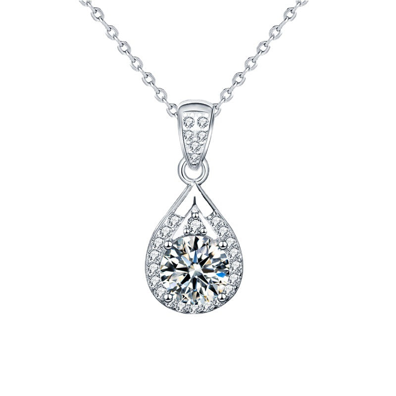 Studio image of the moissanite waterdrop pendant necklace on a white background for product display.