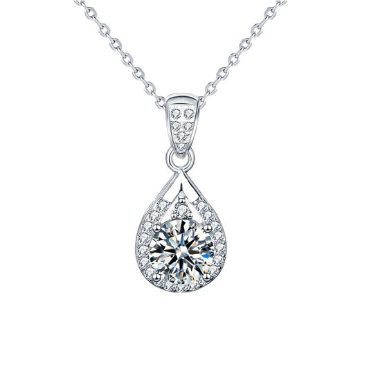 Studio image of the moissanite waterdrop pendant necklace on a white background for product display.