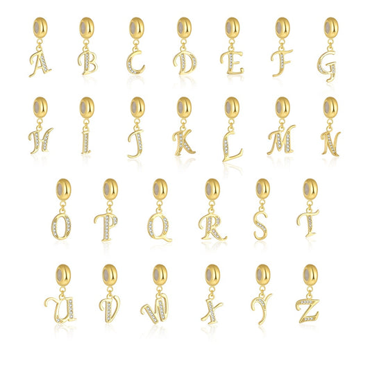 A–Z gold-plated CZ initial DIY pendants for girls in 925 sterling silver