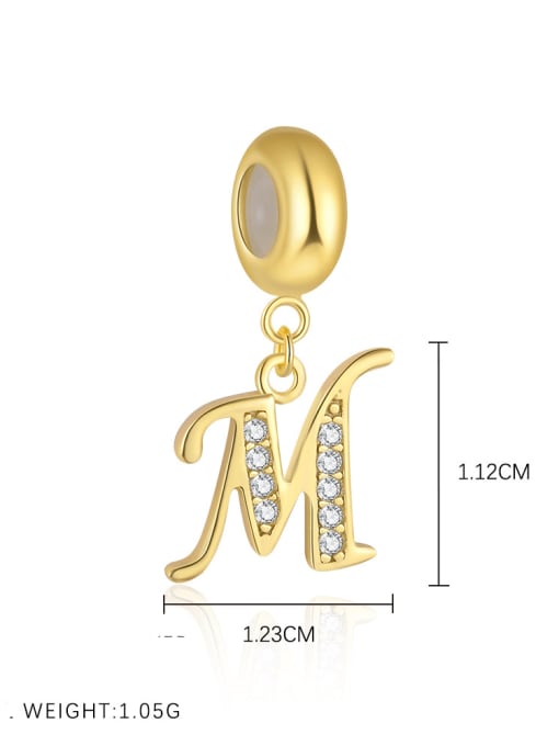 Gold-plated sterling silver CZ initial pendant letter M for girls