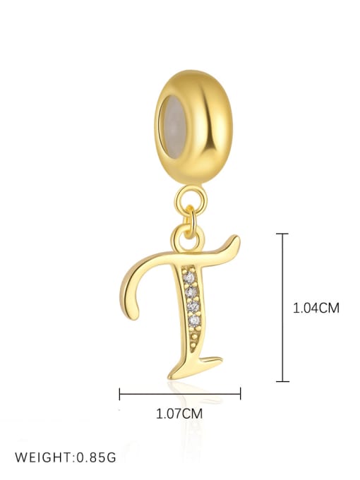 Gold-plated sterling silver CZ initial pendant letter T for girls