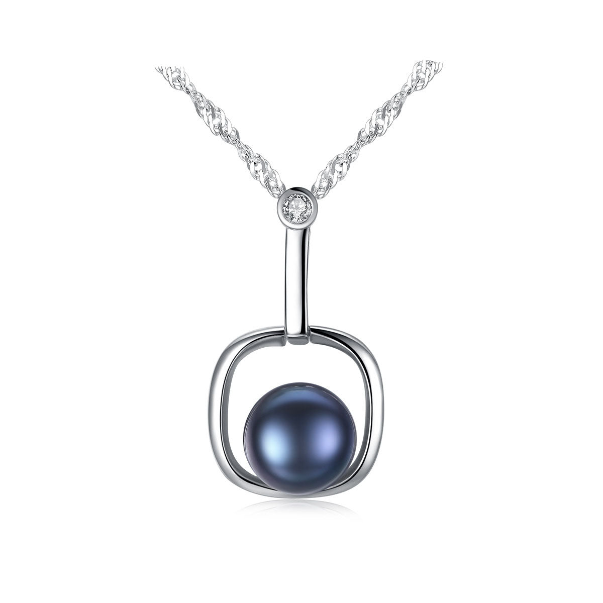 Elegant sterling silver necklace featuring a black freshwater pearl pendant
