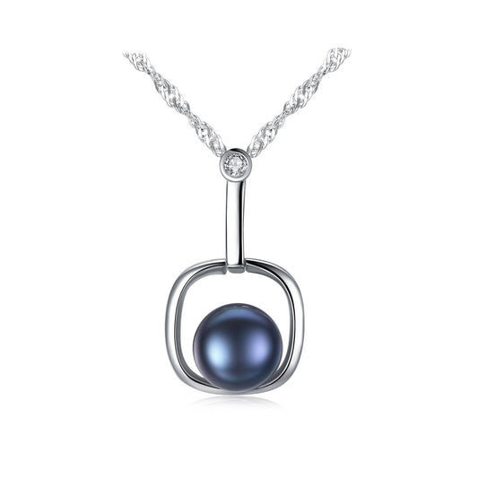 Elegant sterling silver necklace featuring a black freshwater pearl pendant