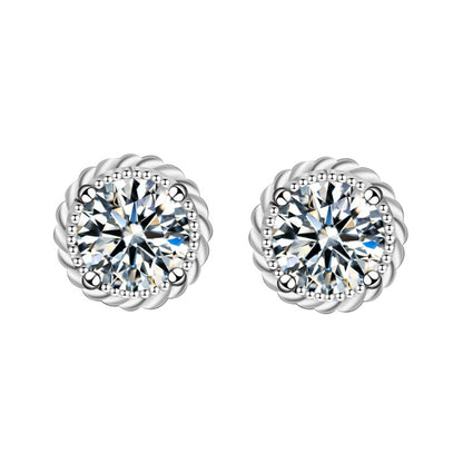 White background image of rope-halo moissanite stud earrings in 925 sterling silver