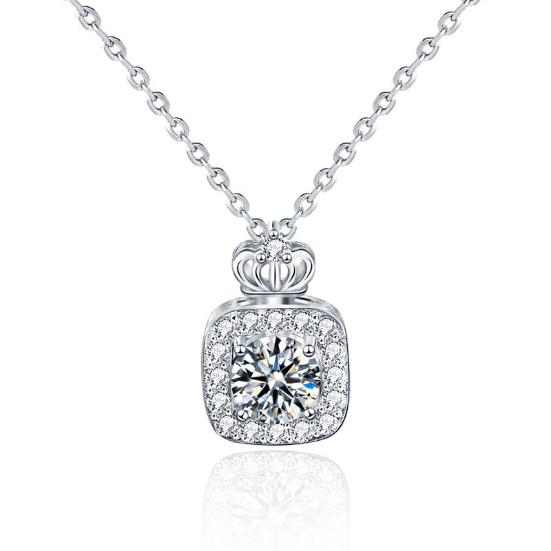 Studio product shot of the perfume bottle moissanite pendant necklace on white background