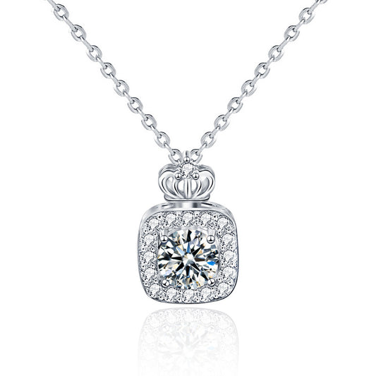 Studio product shot of the perfume bottle moissanite pendant necklace on white background
