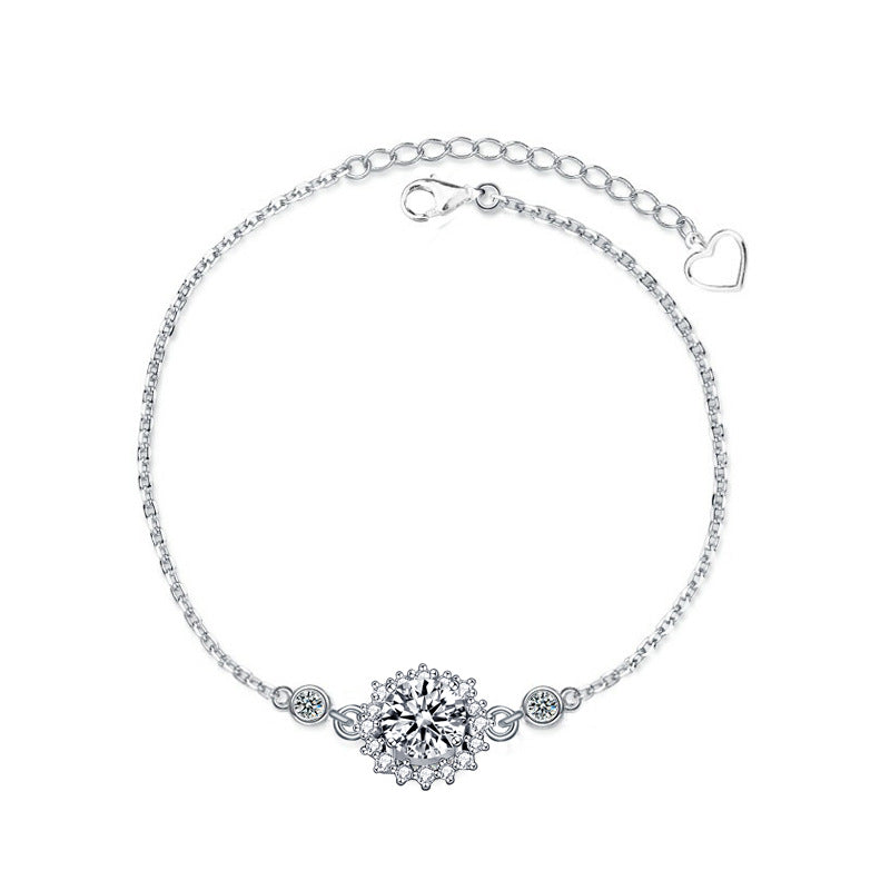 Product render of adjustable sunflower moissanite bracelet on white background