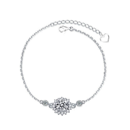 Product render of adjustable sunflower moissanite bracelet on white background