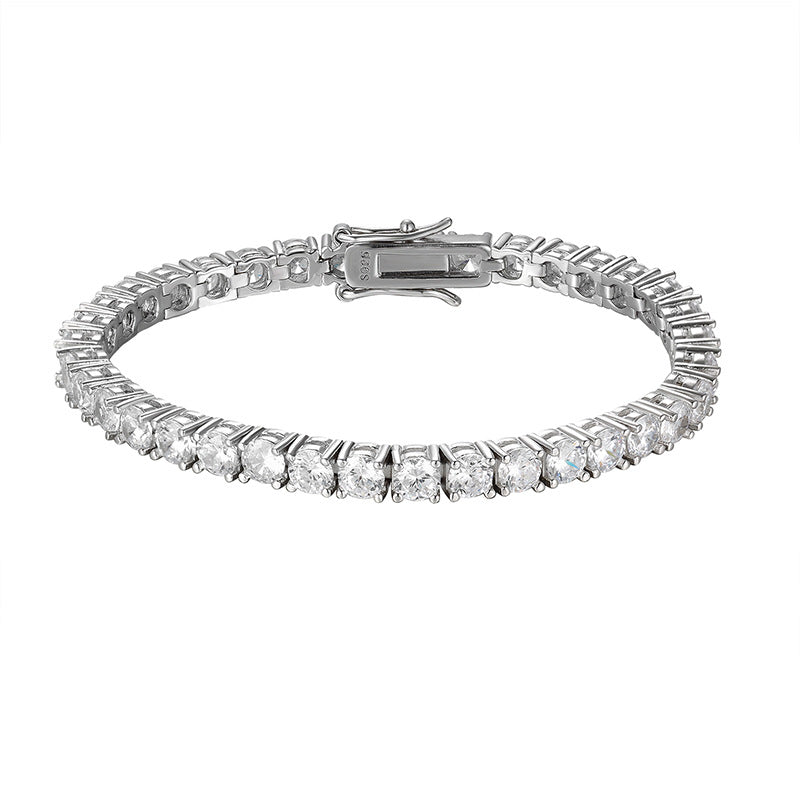 Catalog view of unisex CZ tennis bracelet in 925 sterling silver, rhodium plated