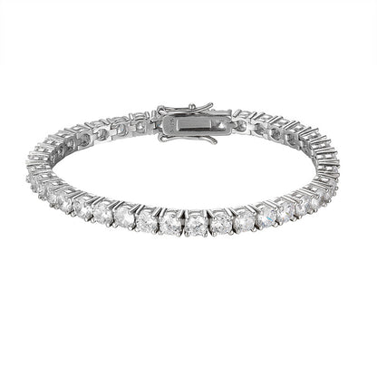 Catalog view of unisex CZ tennis bracelet in 925 sterling silver, rhodium plated