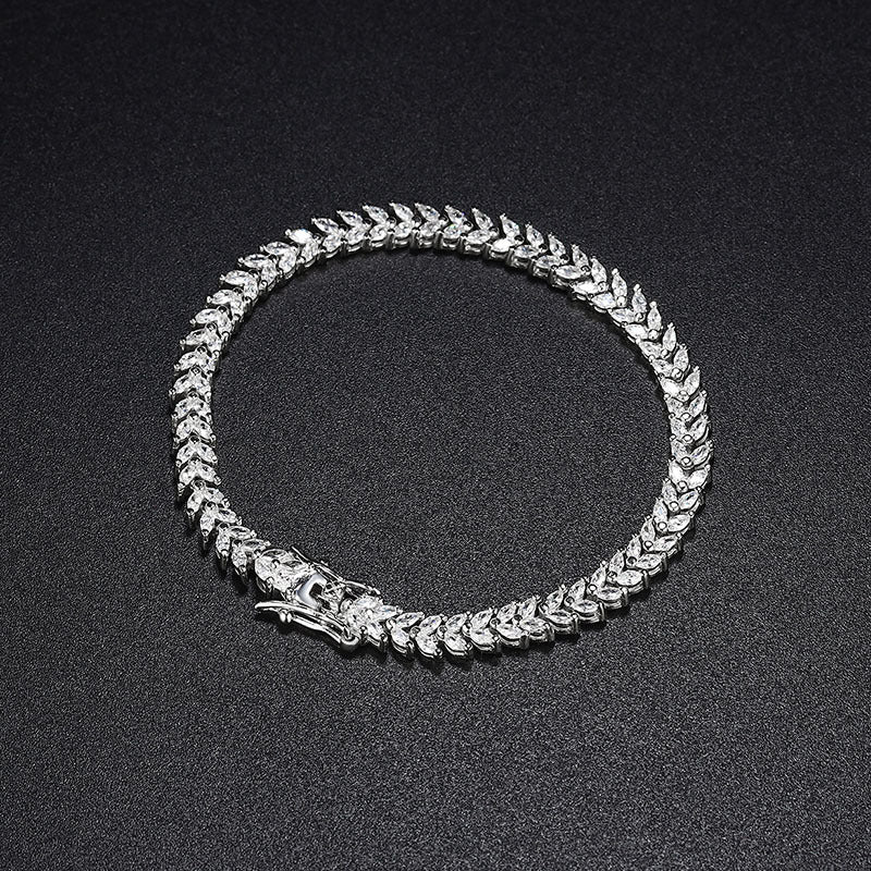 Sterling-silver wheat-link CZ bracelet showing secure box clasp