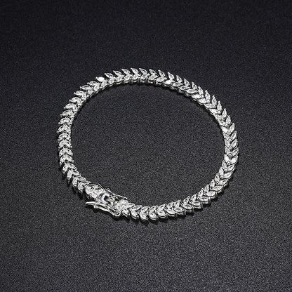 Sterling-silver wheat-link CZ bracelet showing secure box clasp