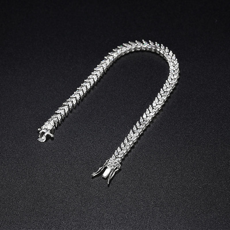 Open view of flexible wheat-link CZ bracelet