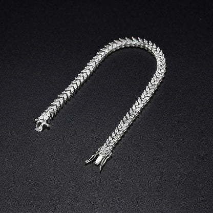 Open view of flexible wheat-link CZ bracelet